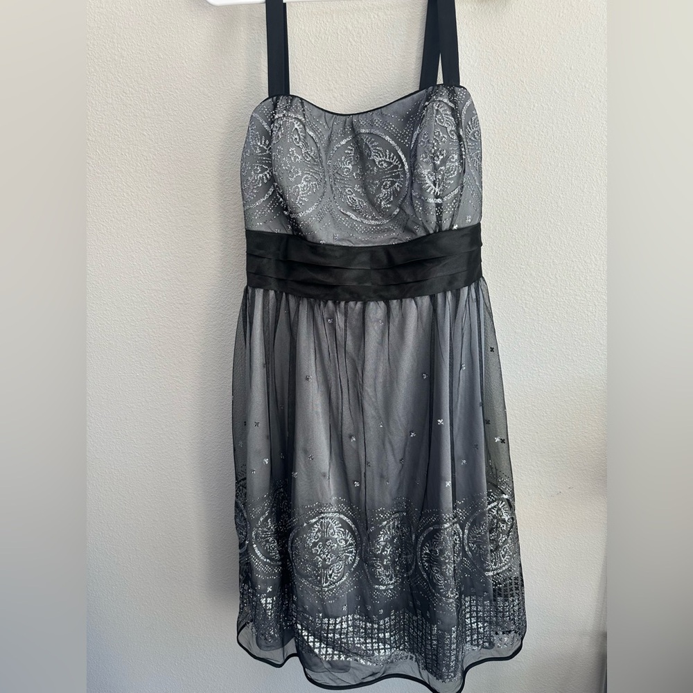 R&M Richards HOCO formal back & silver glitter dress 18W whimsigoth fairy